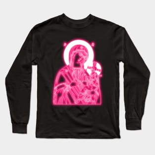Pink Neon Orthodox Icon of Virgin Mary and Jesus-Christ Long Sleeve T-Shirt